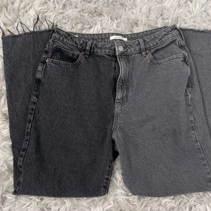 half black, half gray jeans